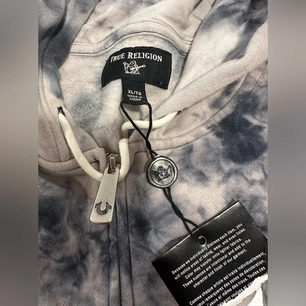 NWT True Religion Mens Sz:XL Black & White Tie Dye Full Zip Graphic Print Hoodie